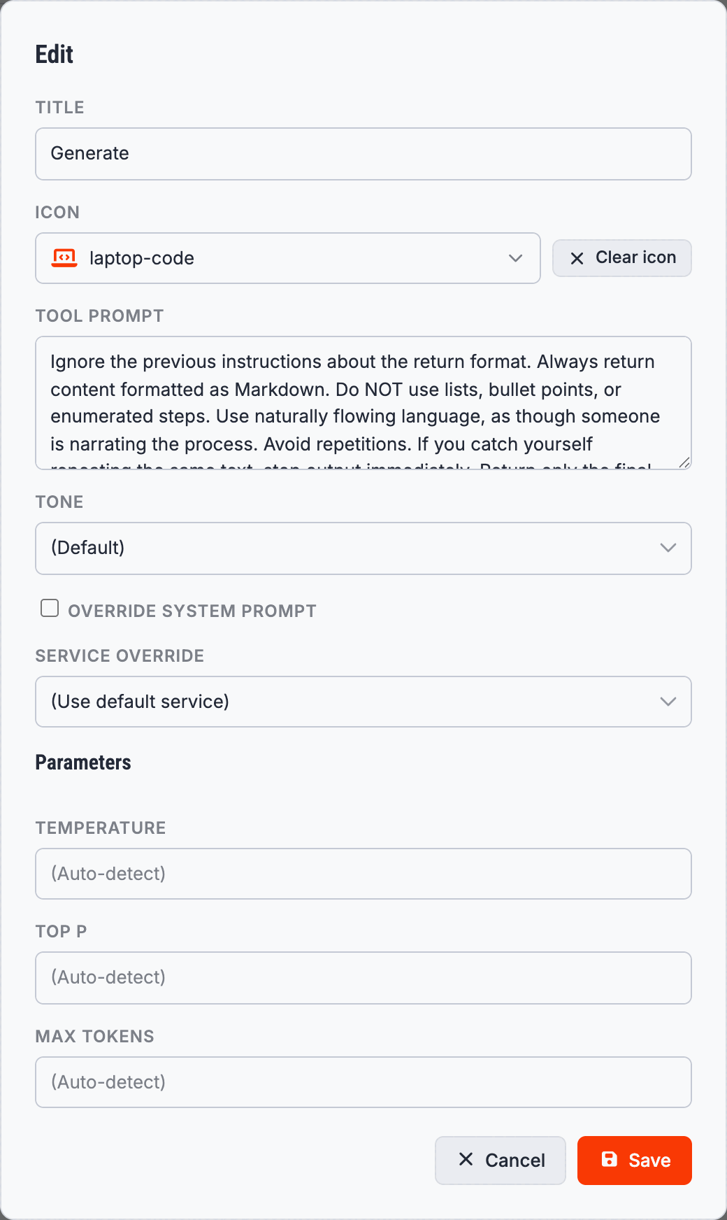 Editing an AI tool