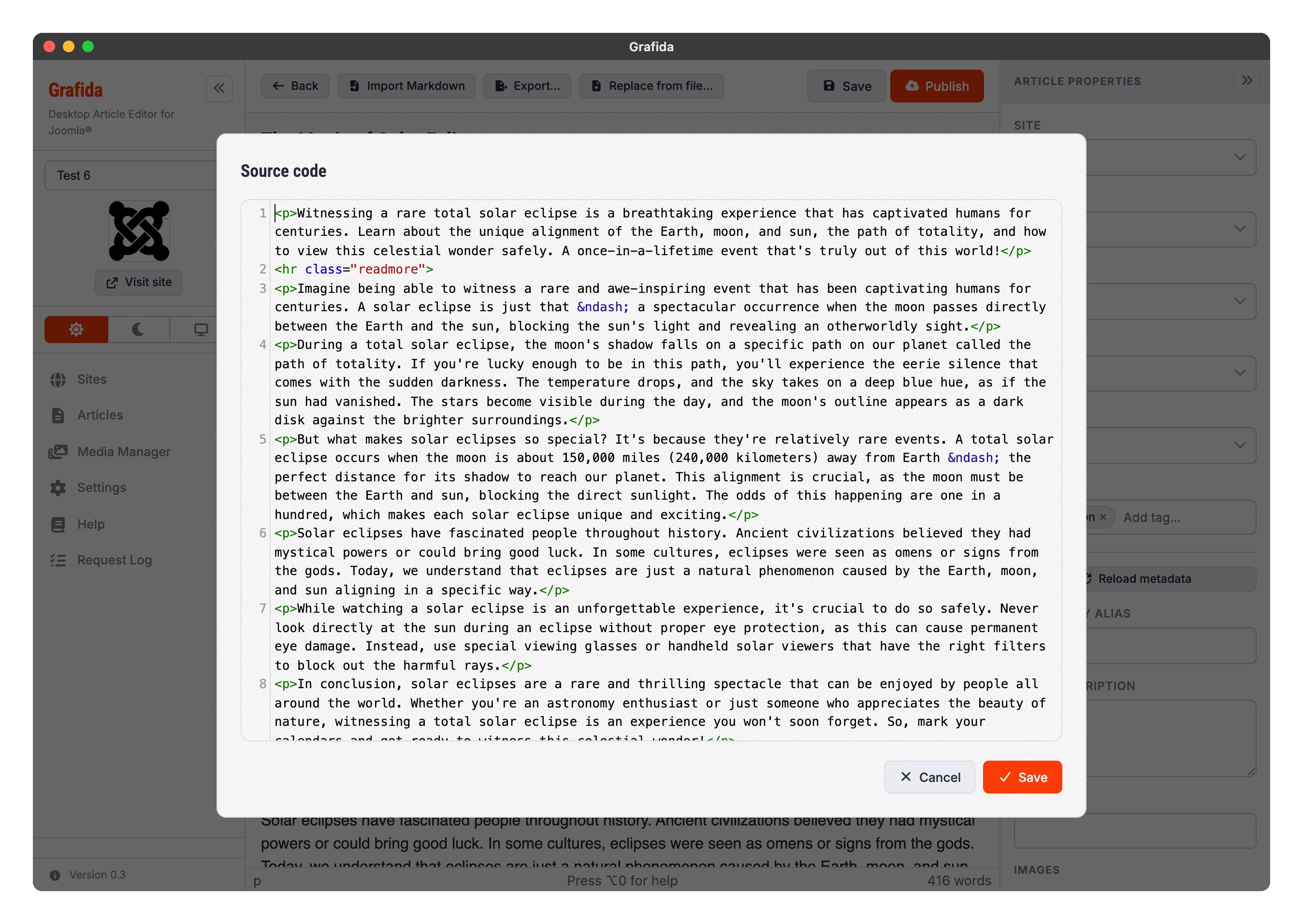 The source code editor